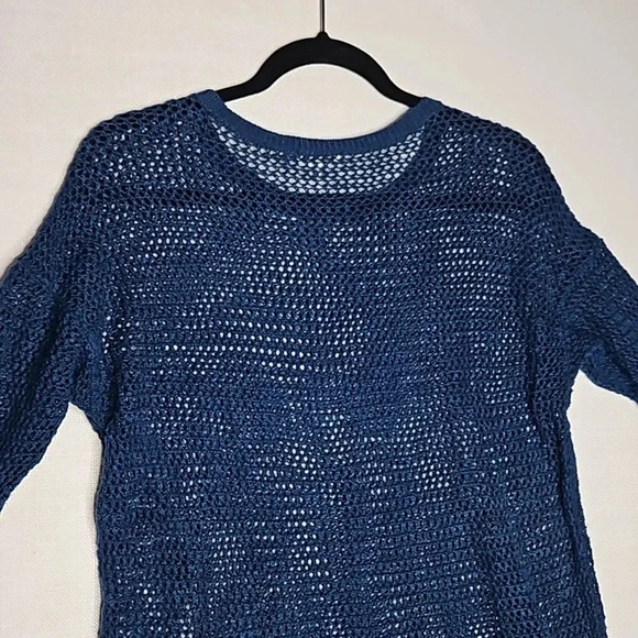 J. Jill Open Knit Sweater Teal Blue Linen Cotton Blend Women's Small - Picture 14 of 16